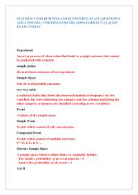 STATISTICS FOR BUSINESS AND ECONOMICS EXAM | QUESTIONS AND ANSWERS | VERIFIED ANSWERS