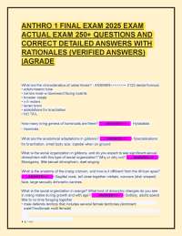 ANTHRO 1 FINAL EXAM 2025 EXAM ACTUAL EXAM 250+ QUESTIONS AND CORRECT DETAILED ANSWERS WI