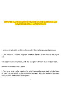 Certified Dialysis Nurse Review – Sample Questions and Answers – Graded A+ – Latest Update