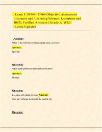 Exam 1: D 664 / D664 Objective Assessment Learners and Learning Science | Questions and 1
