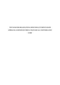 TEST BANK FOR ORGANIZATIONAL BEHAVIOR AN EVIDENCE-BASED APPROACH, 12 EDITIONS BY FRED LUTH