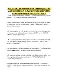 2025 SOUTH CAROLINA INSURANCE EXAM QUESTIONS AND 100% CORRECT ANSWERS (VERIFIED ANSWERS