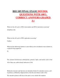 BIO 105 FINAL EXAM 2025/2026 QUESTIONS WITH 100% CORRECT ANSWERS GRADED A+