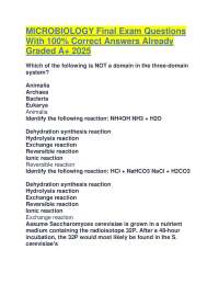 MICROBIOLOGY Final Exam Questions With 100% Correct Answers Already Graded A+ 2025