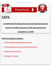 CEPA (Certified Exit Planning Advisor) Exam Bank; Questions & Answers (Verified Answers)