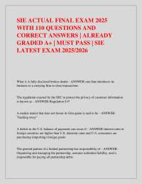 SIE ACTUAL FINAL EXAM 2025 WITH 110 QUESTIONS AND CORRECT ANSWERS | ALREADY GRADED A+ |