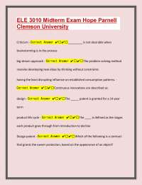 ELE 3010 Midterm Exam Hope Parnell Clemson University Questions & Answers