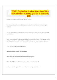 Test Questions With Updated & Verified | TEAS 7 English Practice 100% Verified Solutions