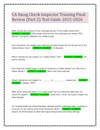 CA Smog Check Inspector Training Final Review (Part 2) Test Guide 2025-2026