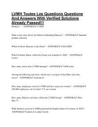 LVMH Toutes Les Questions Questions And Answers With Verified Solutions Already Passed!!!