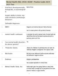 Mental Health (NSG 3450) EXAM 1 Practice Guide 2024- 2025 Test