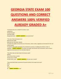 GEORGIA STATE EXAM 100 QUESTIONS AND CORRECT ANSWERS 100% VERIFIED ALREADY GRADED A+