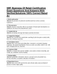 NRF Business Of Retail Certification Exam Questions And Answers With Verified Solutions