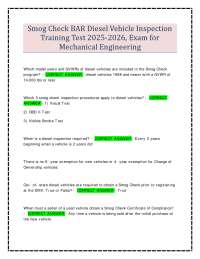 Smog Check BAR Diesel Vehicle Inspection Training Test 2025-2026, Exam for Mechanical Eng