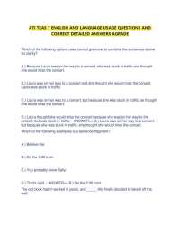ATI TEAS 7 ENGLISH AND LANGUAGE USAGE QUESTIONS AND CORRECT DETAILED ANSWERS AGRADE