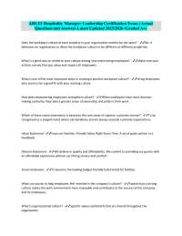 AHLEI Hospitality Manager: Leadership Certification Exam | Actual Questions and Answers