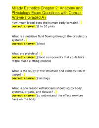 Milady Esthetics Chapter 2: Anatomy and Physiology Exam Questions with Correct Answers Gra