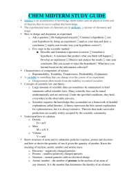 Chemistry Midterm Study Guide: Key Concepts and Formulas