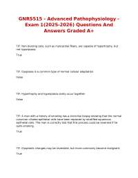 GNRS515 - Advanced Pathophysiology - Exam 1(2025-2026) Questions And Answers Graded A+