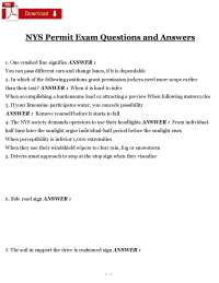 NYS Permit Exam | New York State DMV Practice Test with Verified Questions & Correct Answ.