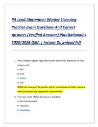 PA Lead Abatement Worker Licensing Practice Exam Q&A 2025-2026