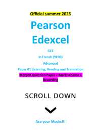 Official summer 2025 Pearson Edexcel GCE In French (9FR0) Advanced Paper 01 Listening, Re
