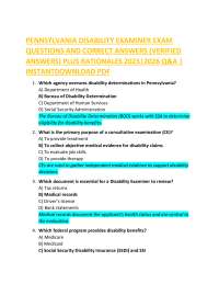 PENNSYLVANIA DISABILITY EXAMINER EXAM QUESTIONS AND CORRECT ANSWERS (VERIFIED ANSWERS) P