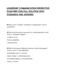 LEADERSHIP COMMUNICATION PERSPECTIVE EXAM PREP 2026 FULL SOLUTION WITH SCENARIOS AND ANSWE