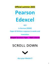 Official summer 2025 Pearson Edexcel GCE In German (9GN0) Paper 02 Written response to wor
