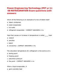 Refrigeration Engineering Exam Questions and Answers