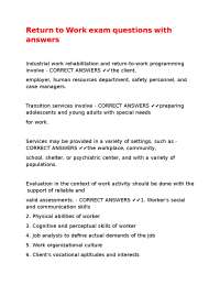 Industrial Work Rehabilitation and Return-to-Work Programming: Exam Questions and Answers