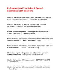 Refrigeration Principles Exam Questions with Answers