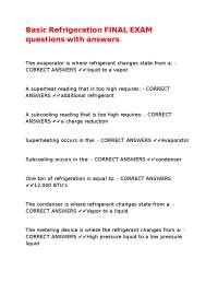 Basic Refrigeration FINAL EXAM questions with answers