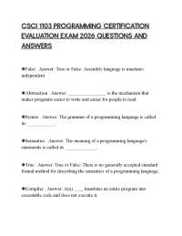 CSCI 1103 PROGRAMMING CERTIFICATION EVALUATION EXAM 2026 QUESTIONS AND ANSWERS