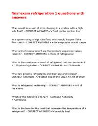 Refrigeration Systems Exam Questions and Answers