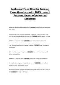 California EFood Handler Training Exam Questions and Answers