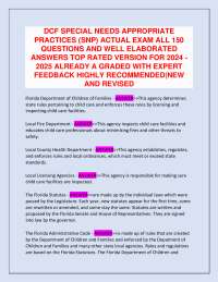 DCF Special Needs Appropriate Practices Exam: Questions and Answers 2024-2025