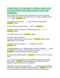 Chiropractic Board Florida Laws and Rules Exam Questions and Answers (2024-2025)
