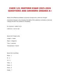 CHEM 121 Midterm Exam Questions and Answers