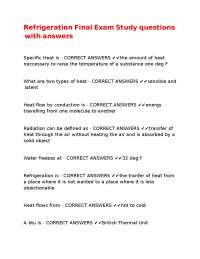Refrigeration Final Exam Study Questions with Answers