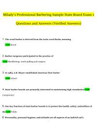 Milady's Professional Barbering State Board Exam Questions and Answers