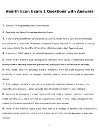 Health Economics Exam 1: Questions and Answers