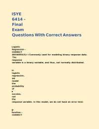 Logistic Regression Final Exam Questions with Correct Answers