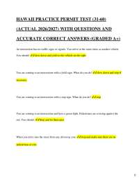 Hawaii Practice Permit Test Questions and Answers 2026/2027