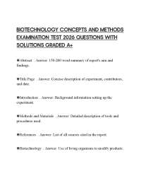 BIOTECHNOLOGY CONCEPTS AND METHODS EXAM SCRIPT 2026 COMPLETE QUESTIONS AND CORRECT ANSWE