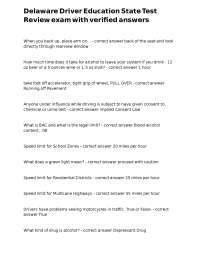 Delaware Driver Education State Test Review