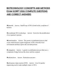 BIOTECHNOLOGY CONCEPTS AND METHODS EXAM SCRIPT 2026 COMPLETE QUESTIONS AND CORRECT ANSWE