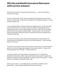 Life and Health Insurance Exam Questions with Correct Answers