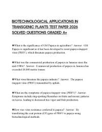 BIOTECHNOLOGICAL APPLICATIONS IN TRANSGENIC PLANTS TEST PAPER 2026 SOLVED QUESTIONS GRAD