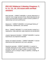 Mood Disorders Midterm Exam with Verified Answers